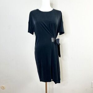 Dolan Left Coast Anthropologie Black Cupro Side Tie Shirt Dress Knee Medium